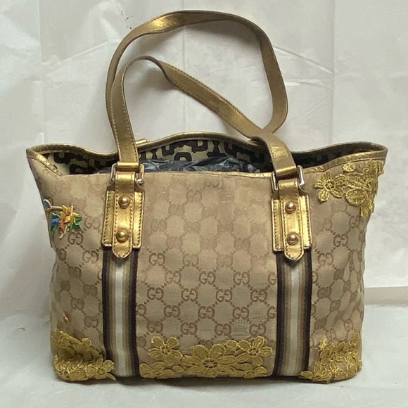 Vintage, Gucci, GG Coated Canvas with Gold Leather Shoulder Strap 11in x 8.5in - Picture 3 of 13